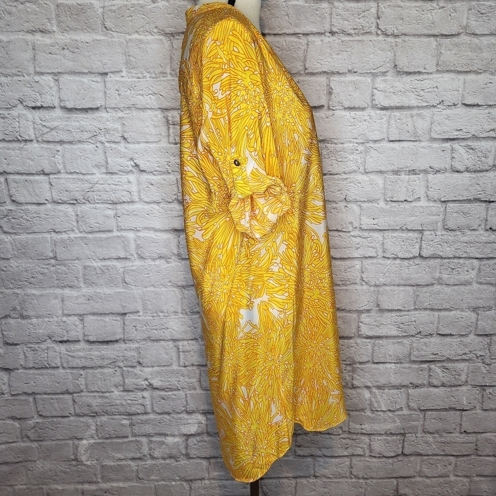 Amanda Uprichard dress yellow white floral tunic v neck knee length size M NWT - Picture 7 of 11